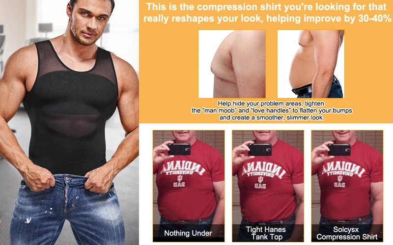 Men's Cross Mesh Vest Compression Shirts Breathable Sleeveless Tank Top Shapewear Fajas Slimming Tummy Control Body Shaper