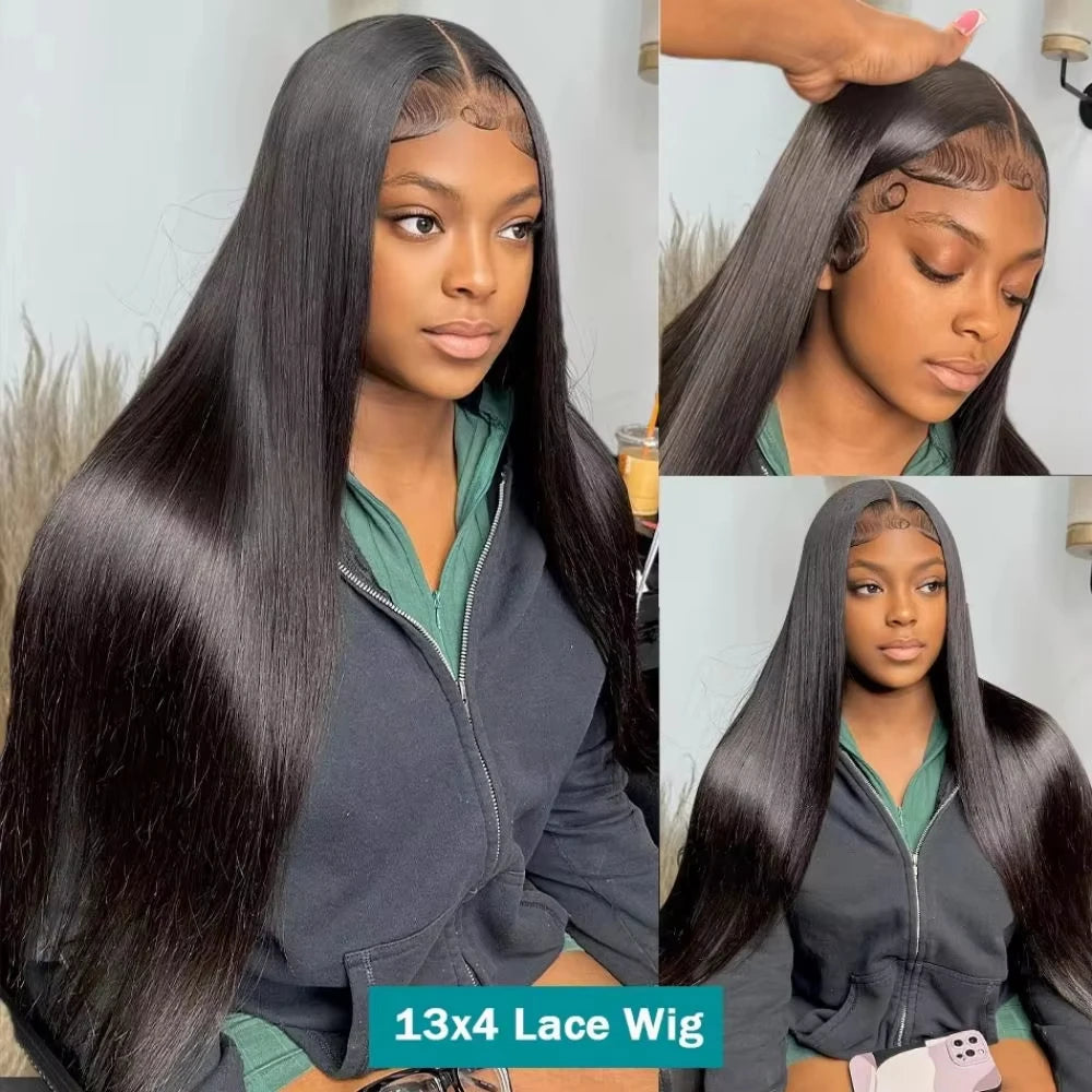 13x6 13x4 HD Transparent Bone Straight Lace Frontal Wig 5x5 Glueless Lace Front Human Hair Wigs 220 Density for Women 30 40 Inch