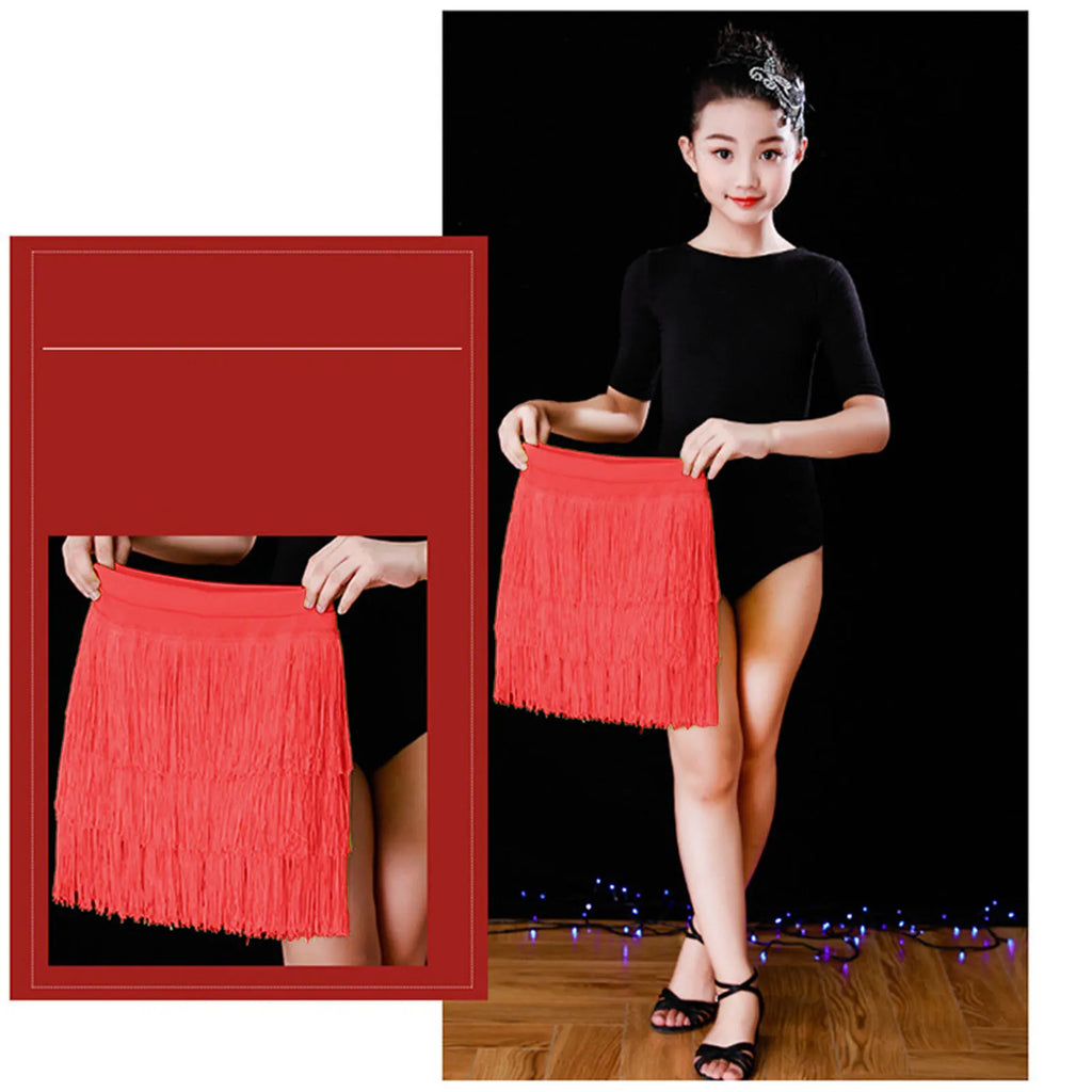 Girl dresses Kids Girls Tassel Dance Skirt Latin Ballroom Layered Fringe Dancewear vestidos para niñas