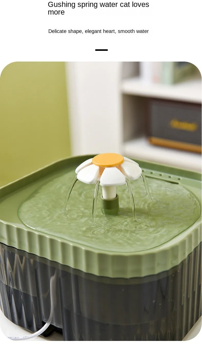 1.5L Cat Water Automatic Quiet Water Wired loop Dispenser Flower USB charge Cat Dogs Pet drinking water with Replacement Filters
