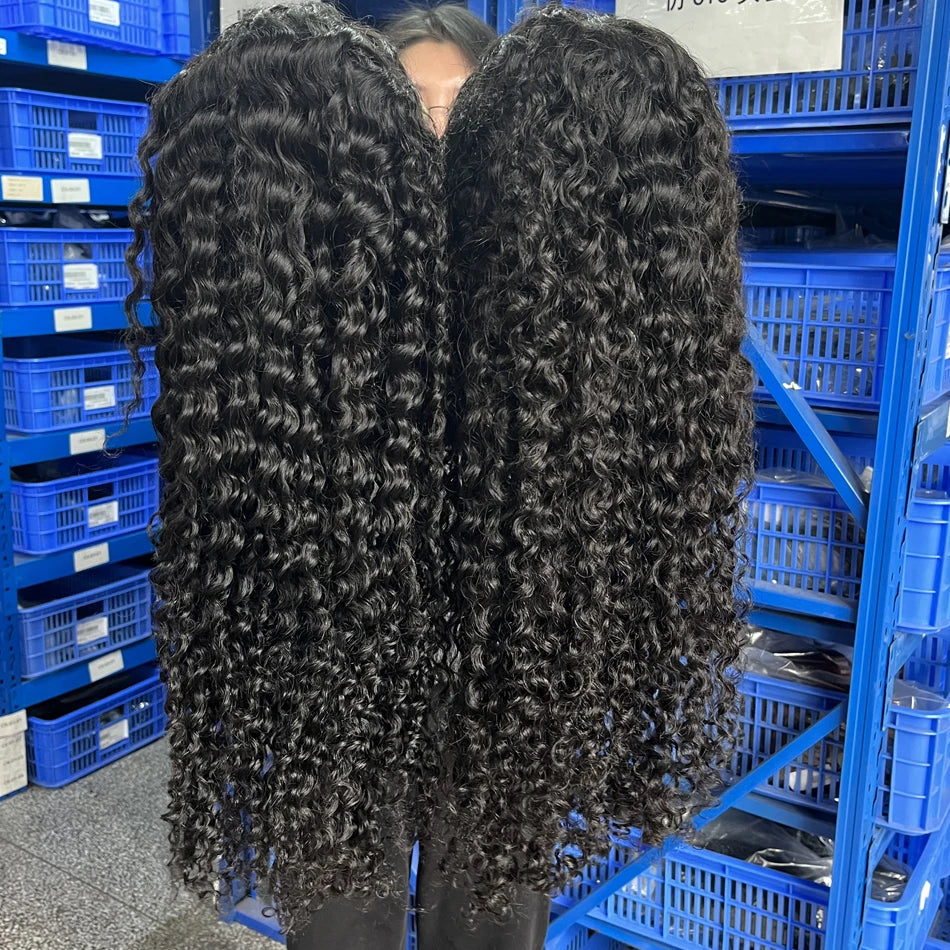 Curly Wigs 360 Full Lace Wig Deep Wave Water Wave Human Hair 1b Black Wig Invisi Strap Hd Lace Wigs 250 Density Bleached Knoted