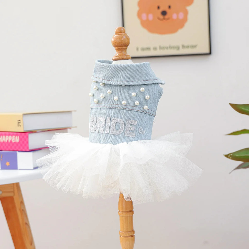 Bride Apparel For Dogs Autumn Denim Coat With Tutu Skirt Pet Dresses For Small Puppy Animal Cat Dachshund Suit Chihuahua Clothes