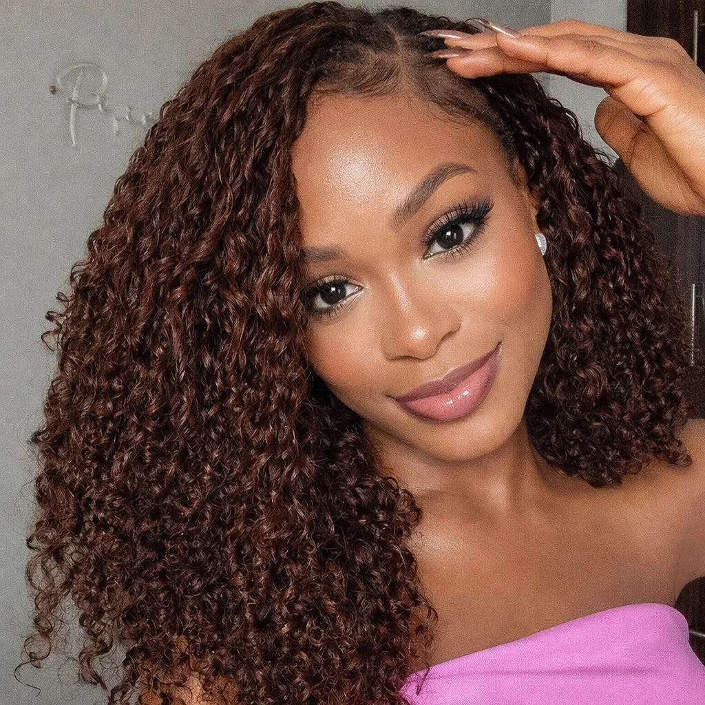 Small Spirals Curly Crochet Human Hair Feather-Line Invisible Knotless Crochet Hair For Women #4 Chocolate Brown Braiding Twist