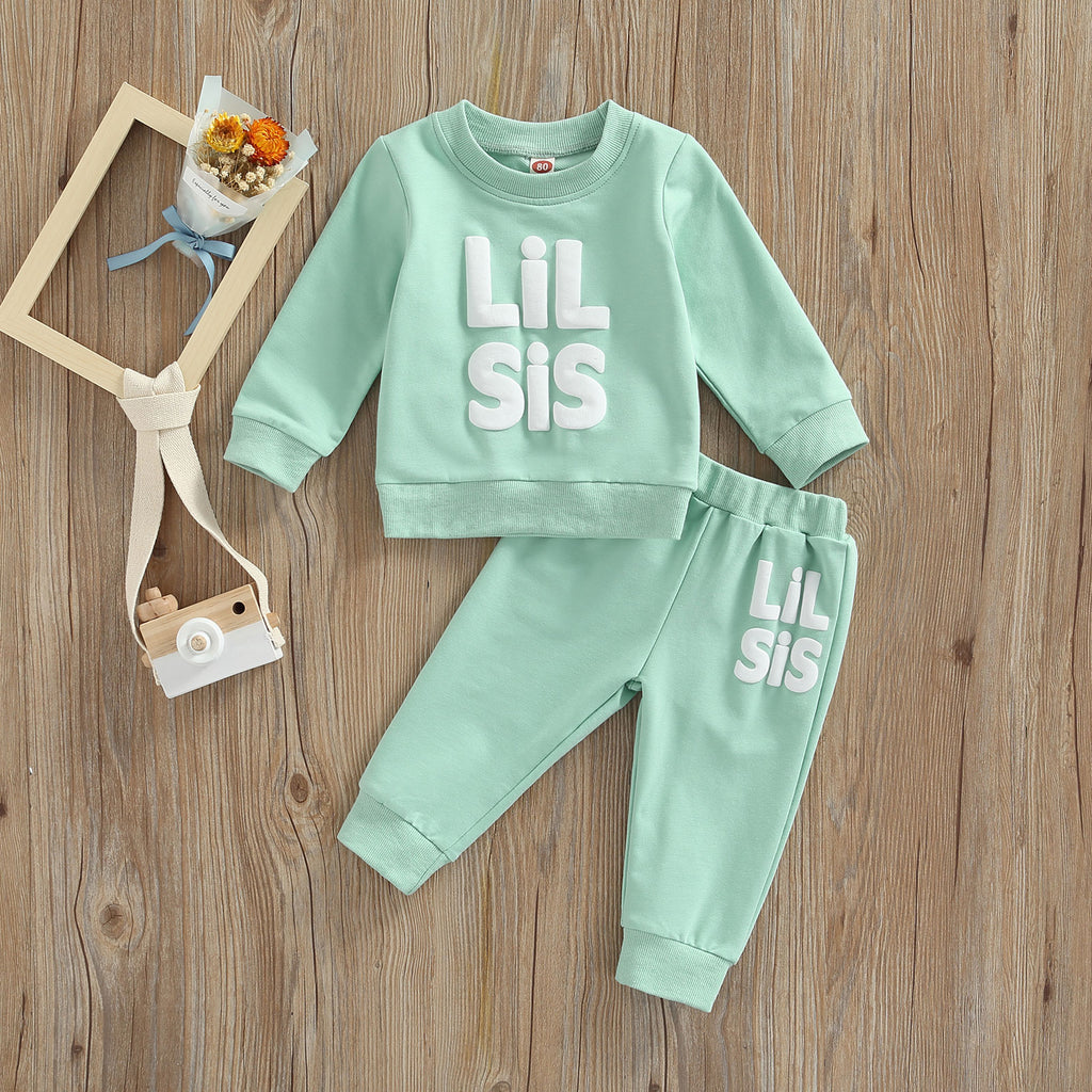 Lioraitiin 0-5Y Autumn Baby Girls Sister Lovely Clothes Sets Letter Printed Long Sleeve Pullover Sweatshirt+Pants