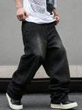 High street American Vibe pleated design micro flared jeans men's loose straight leg hanging wide leg pants men