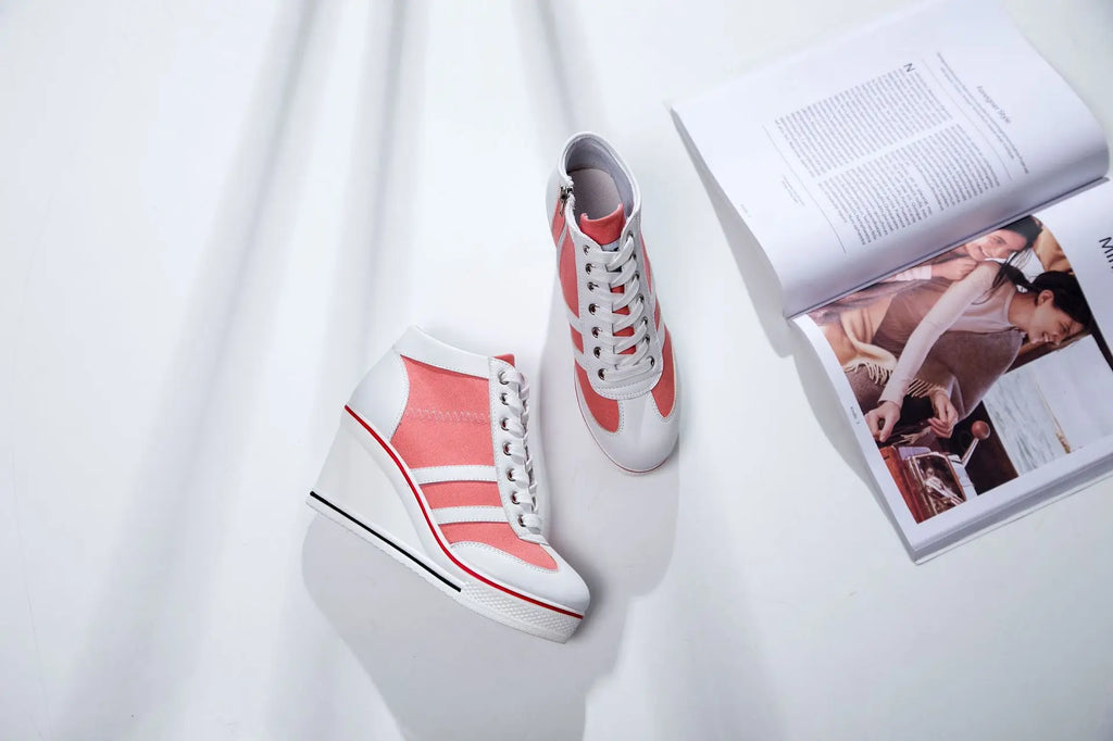 Women's Shoes 2026 New Wedge Heel Casual Canvas Shoes Women's Side Chain Lace-up Platform Shoes 8 Cm High Heel Shoes