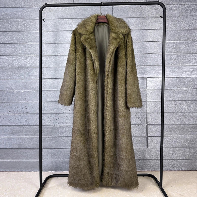 DEAT 2025 winter new fashion high quality Fox Faux Fur long Coat for Women Suit Collar solid color thick warm jacket 11A06914