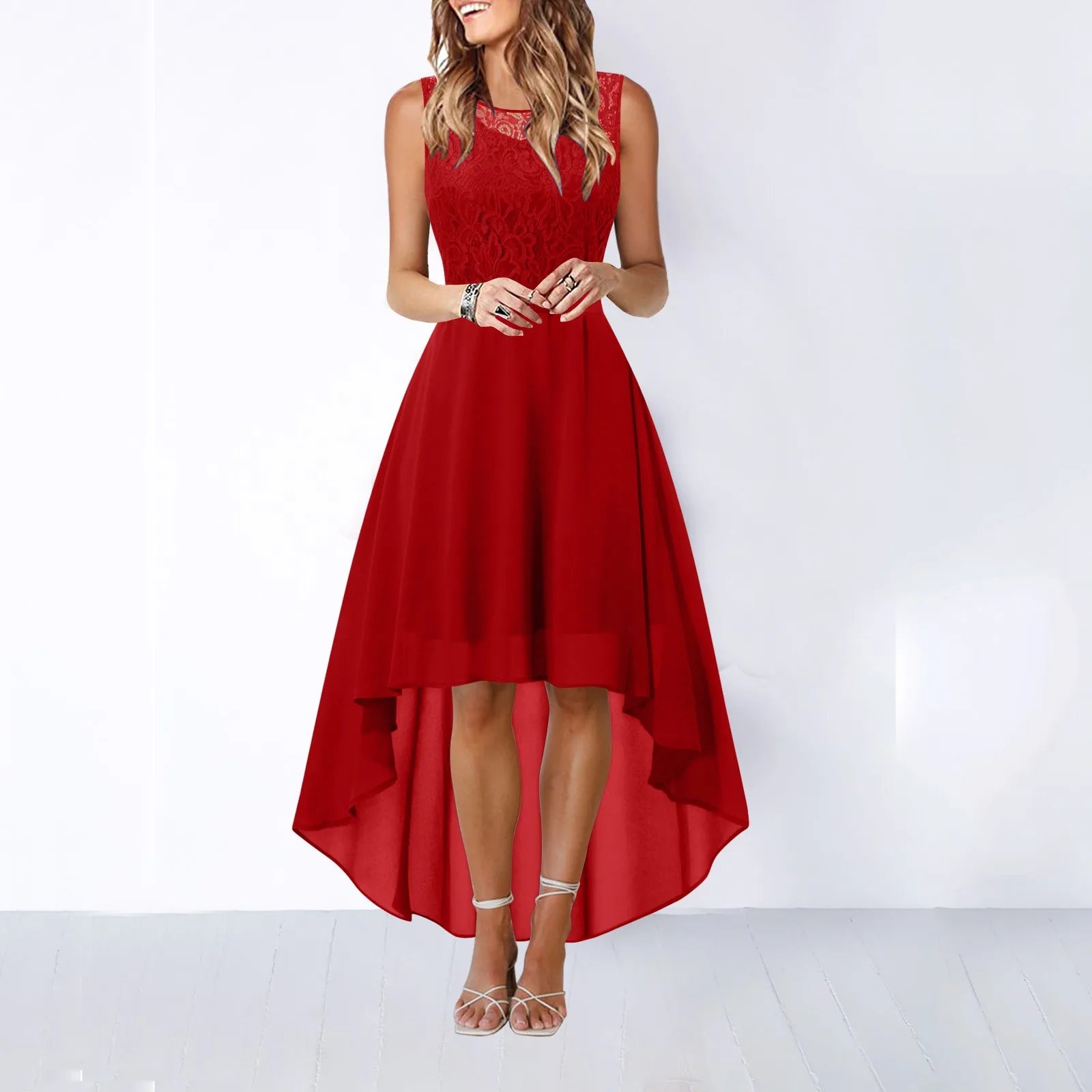 Bow Belt Elegant Irregular Length Women'S Elegant Dresses Sleeveless Chiffon Bridesmaid Cocktail Dress Female Clothing