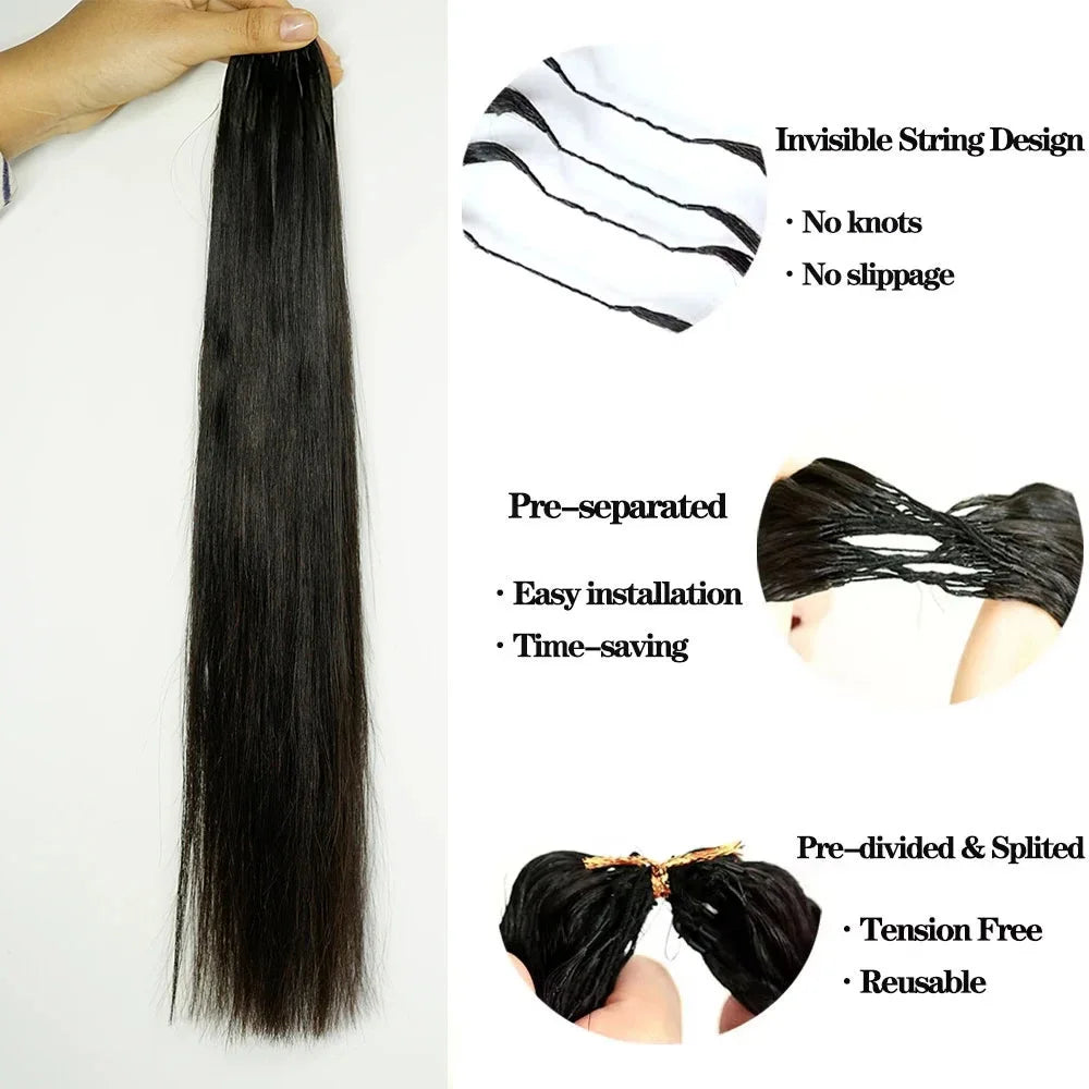 Crochet Human Hair Straight Human Hair Body Wave 1B Black Pre-Separated Knotless Crochet Extensions With Loop For Braiding