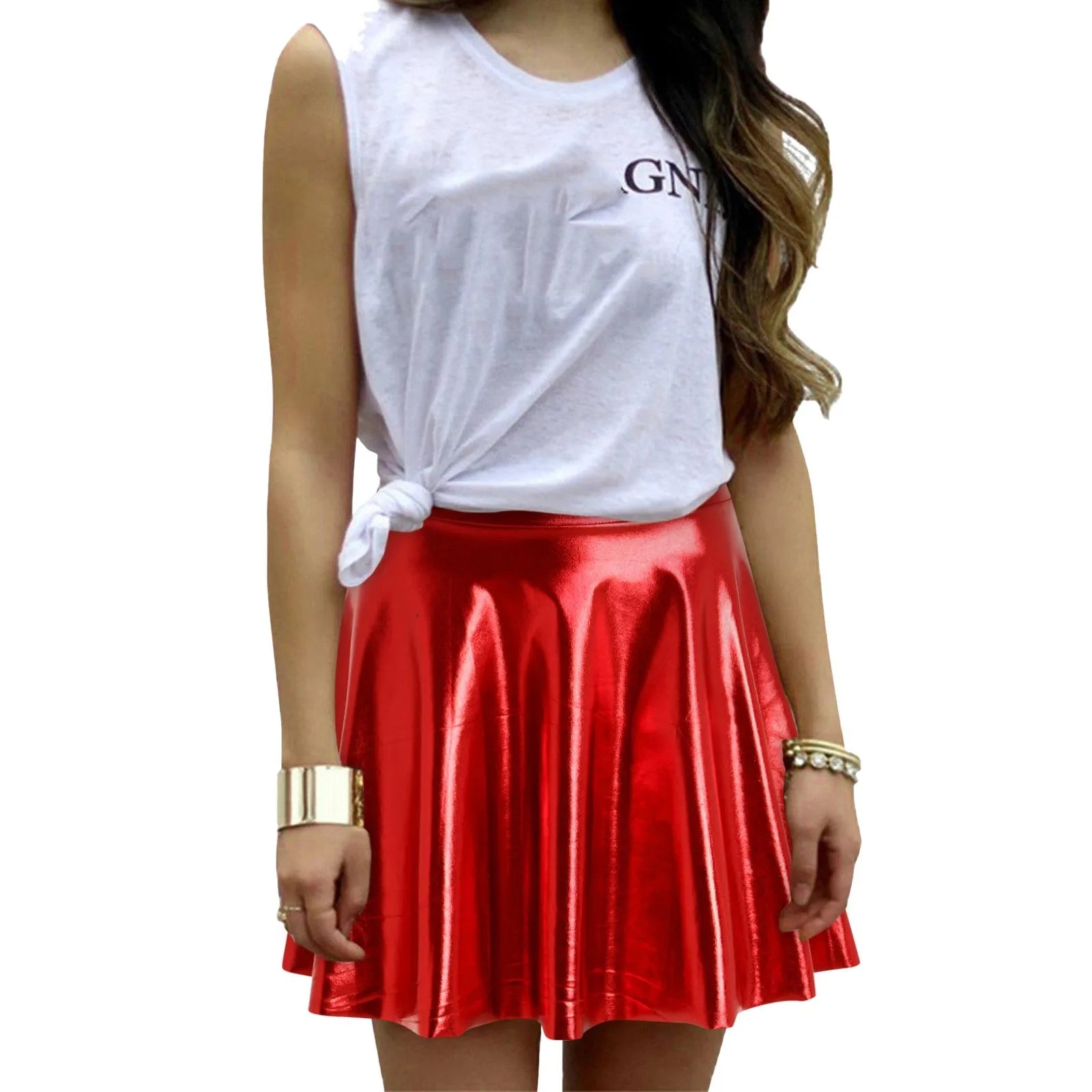 Women's Hight Waist Skirt Shiny Skater Skirt Sparkly Shiny Flared Pleated A Line Mini Skort Girls' Carnival Cosplay Skirt