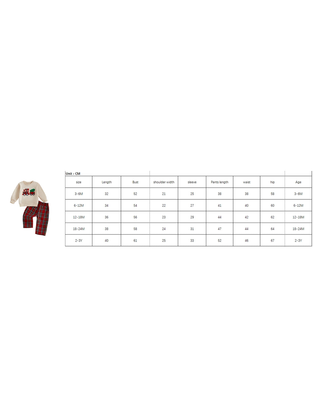 Lioraitiin Toddler Baby Boy Christmas Outfits Long Sleeve Train Embroidery Sweatshirt + Plaid Pants Set Winter Clothes