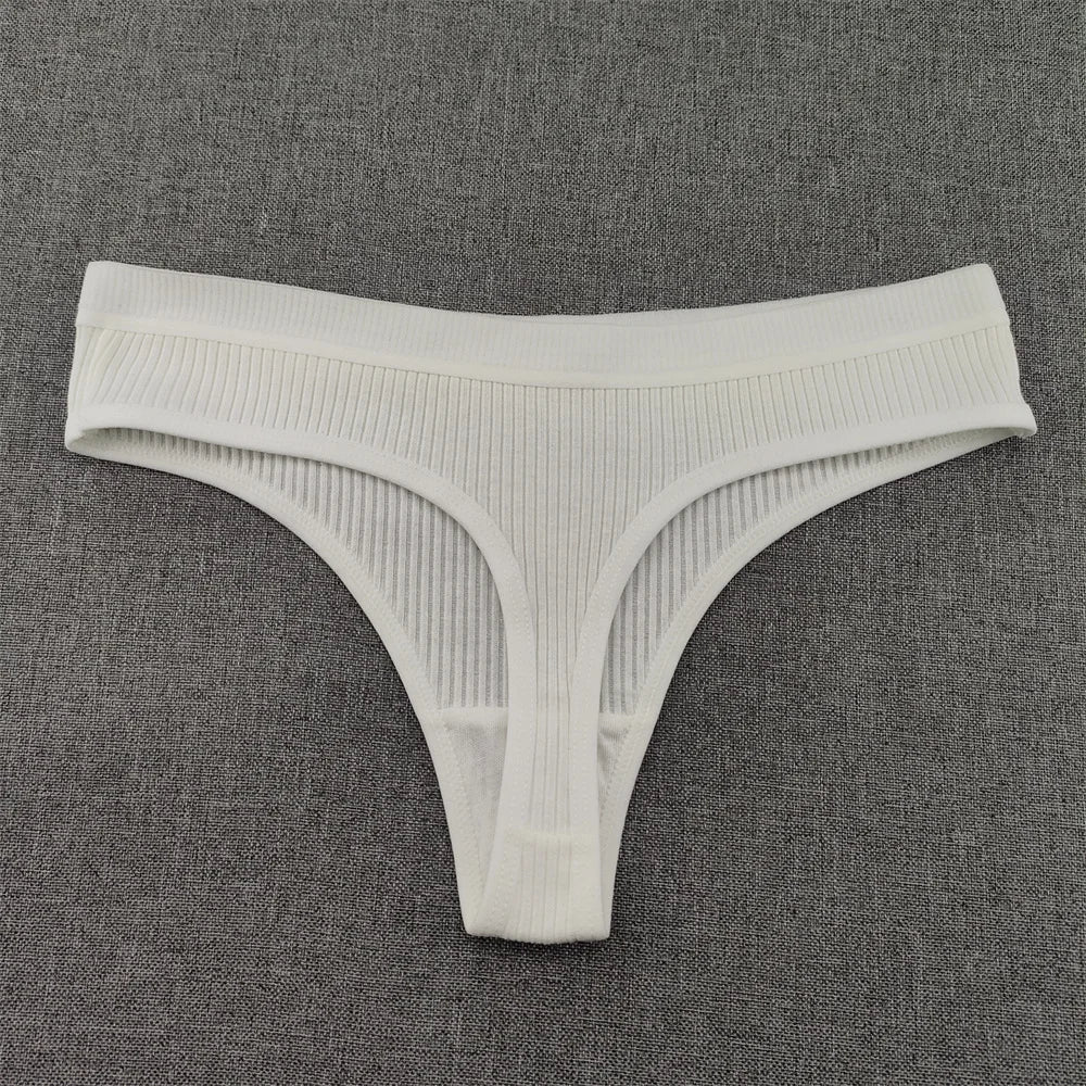 3Pcs/Set Women Thong G String Soft Ribbed Cotton Brazilian Panties Solid Color Low Rise Underwear Female Intimates Lingerie