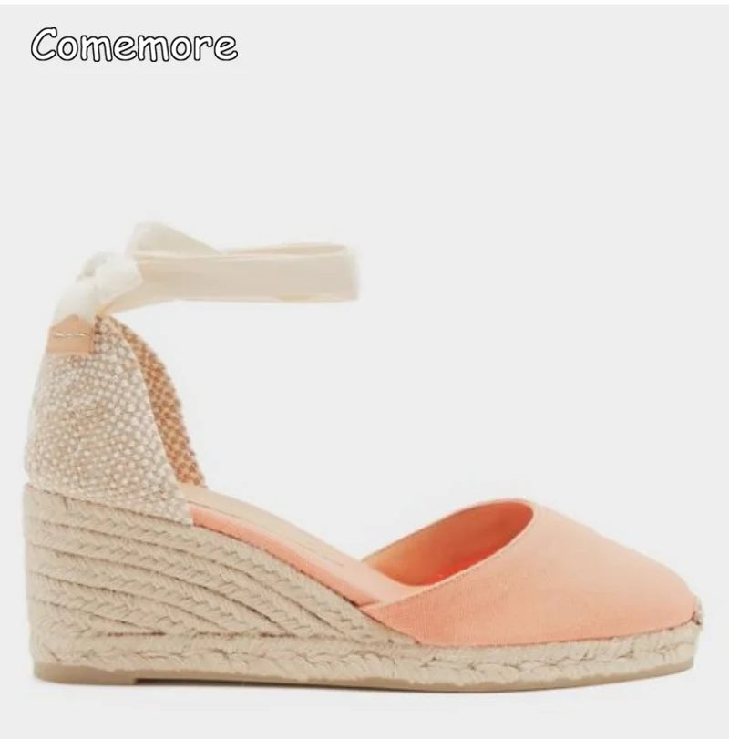 Comemore 2025 Fashion Women's Shoes Flat Heel Rope Womens Flats Lace-Up Espadrilles Summer Espadrille Sandals Female Strap Shoe
