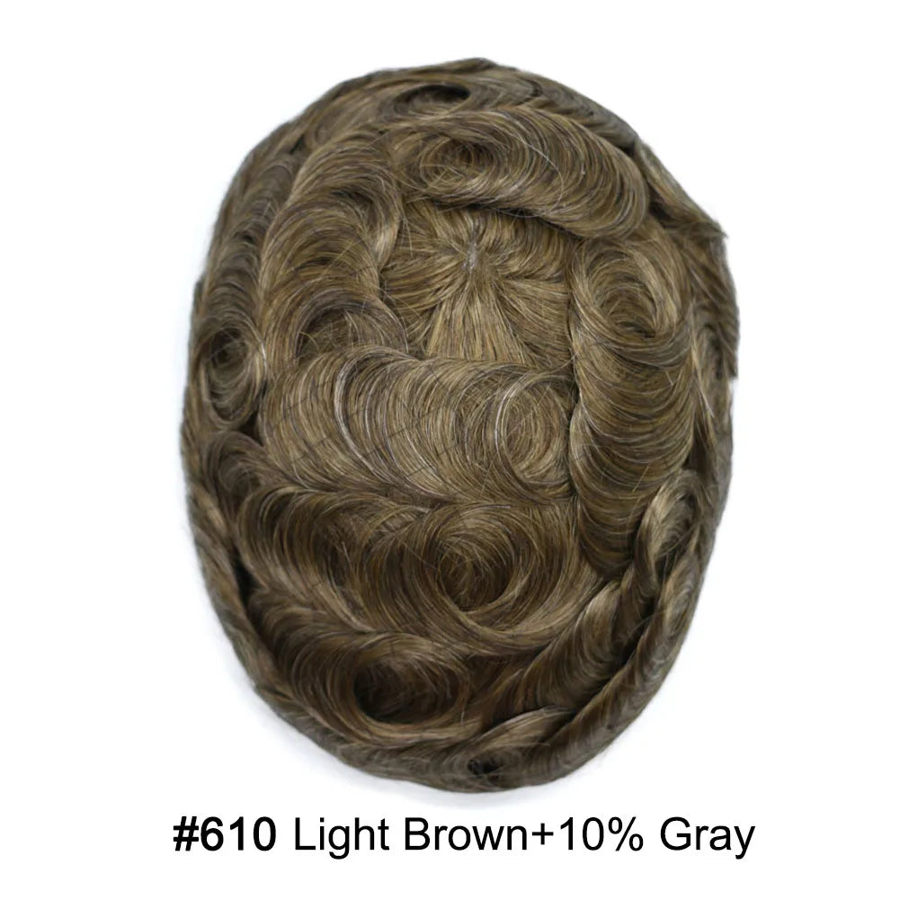 Invisible Full Poly Mens Toupee Thin Skin Hair System For Men 100% Human Hair Replacement All Clear PU Mens Wig