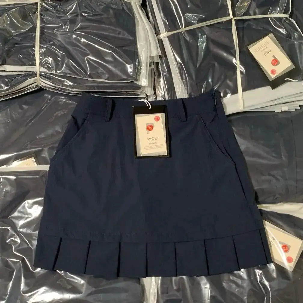 Navy Blue Golf Skort for Women Summer High Waist Slimming Pleated Mini Skirt with Shorts Casual Lady Sporty Tennis Skirt 464A