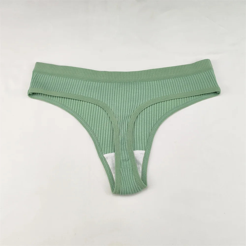 3Pcs/Set Women Thong G String Soft Ribbed Cotton Brazilian Panties Solid Color Low Rise Underwear Female Intimates Lingerie