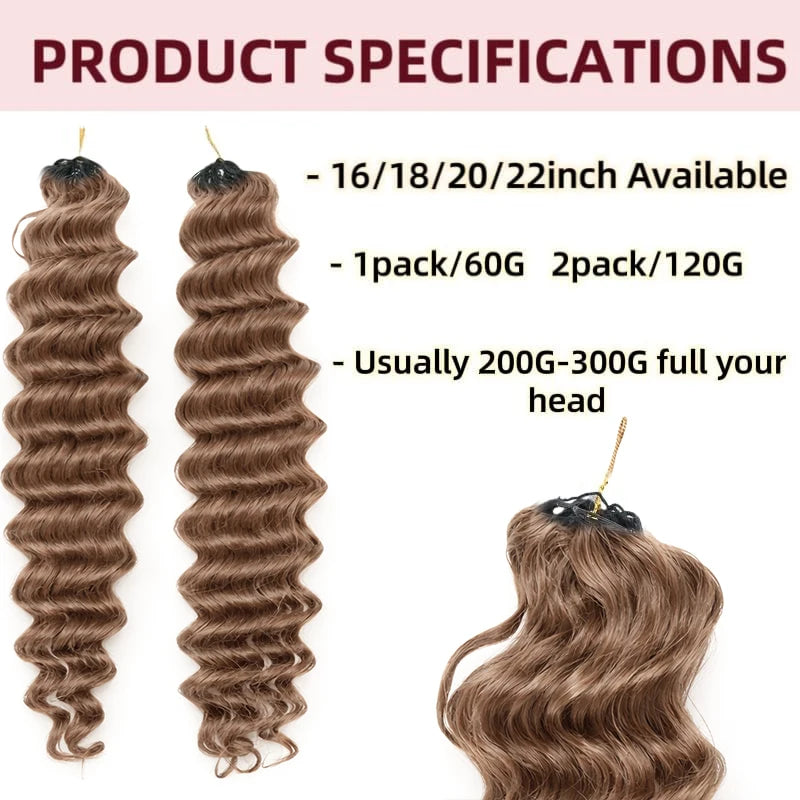 Deep Wave Crochet Hair Extensions Honey Blonde Color Knotless Pre-Separated Human Hair Deep Curly Feather Crochet Braid Hair