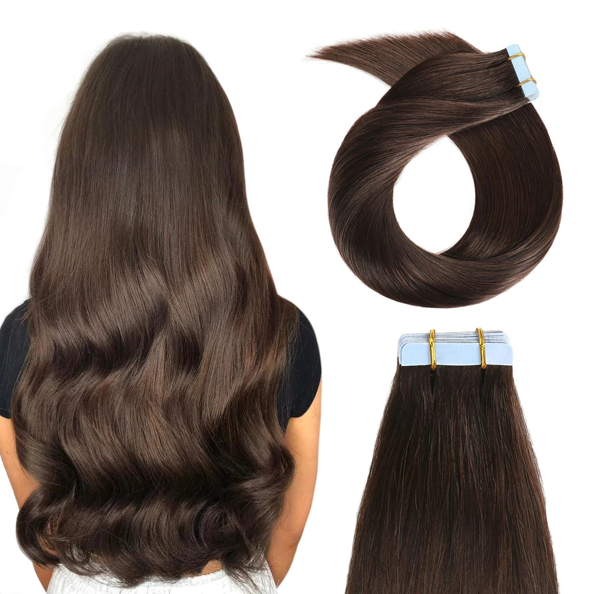 Jet Black #1 Tape In Hair Extensions Human Hair 12-24 Inches 50g 20Pcs/Pack Tape Ins Human Hair Extensions Real Human Hair Tape