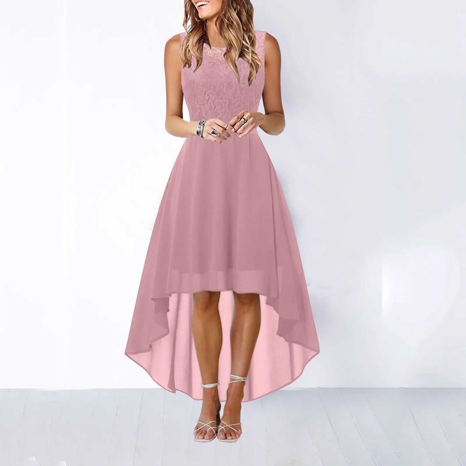 Bow Belt Elegant Irregular Length Women'S Elegant Dresses Sleeveless Chiffon Bridesmaid Cocktail Dress Female Clothing