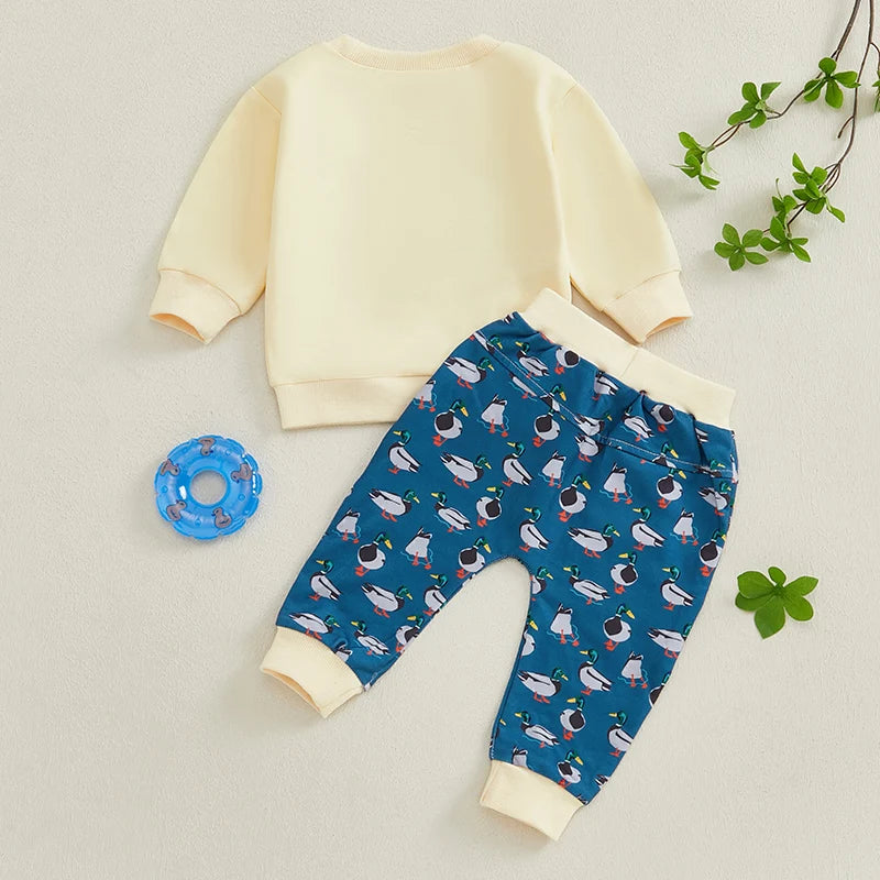 2024-09-13 Lioraitiin Toddler Baby Boy Girl Duck Clothes Long Sleeve Sweatshirt Plaid Elastic Waist Long Pants Outfit