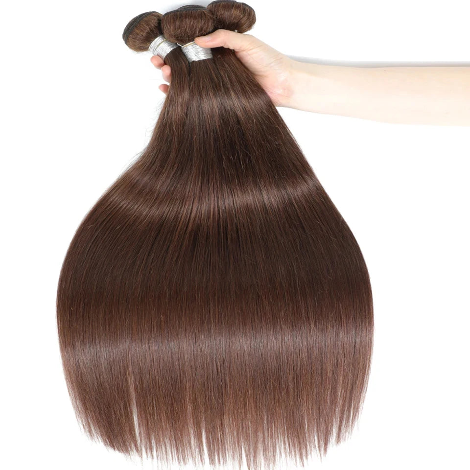 Straight #4 Chocolate Brown Raw Virgin Human Hair Weave Bundles 1/3/4Pcs Indian Bone Straight Extension For Women Sale Clearance