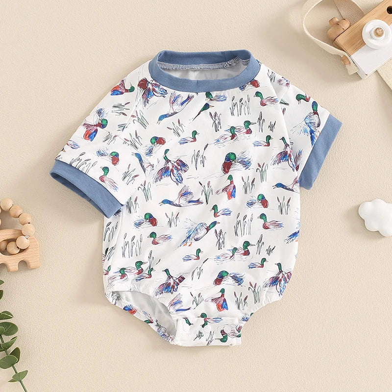 2024-04-01 Lioraitiin 0-18M Summer Baby Boy Romper Short Sleeve Crew Neck Duck Print Jumpsuit Clothes Casual Daily