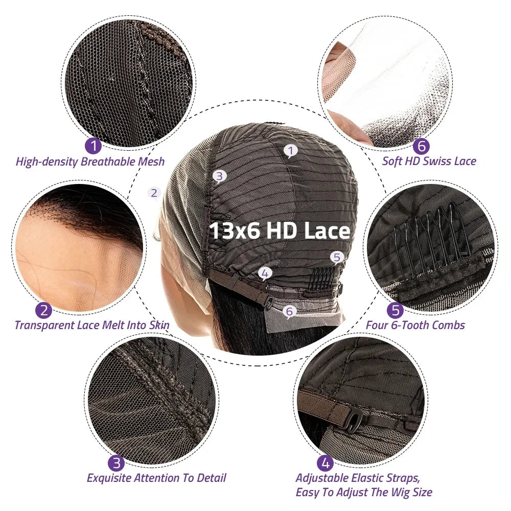 13x6 13x4 HD Transparent Bone Straight Lace Frontal Wig 5x5 Glueless Lace Front Human Hair Wigs 220 Density for Women 30 40 Inch