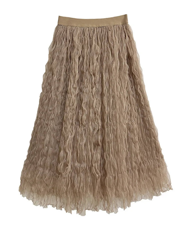 [EAM] High Elastic Waist Black Pleated Mesh Casual A-line Half-body Skirt Women Fashion Tide New Spring Autumn 2026  1DH5148