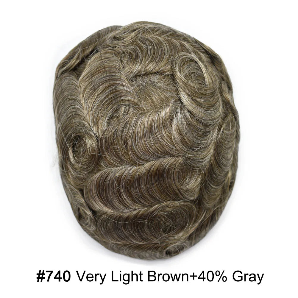 Invisible Full Poly Mens Toupee Thin Skin Hair System For Men 100% Human Hair Replacement All Clear PU Mens Wig