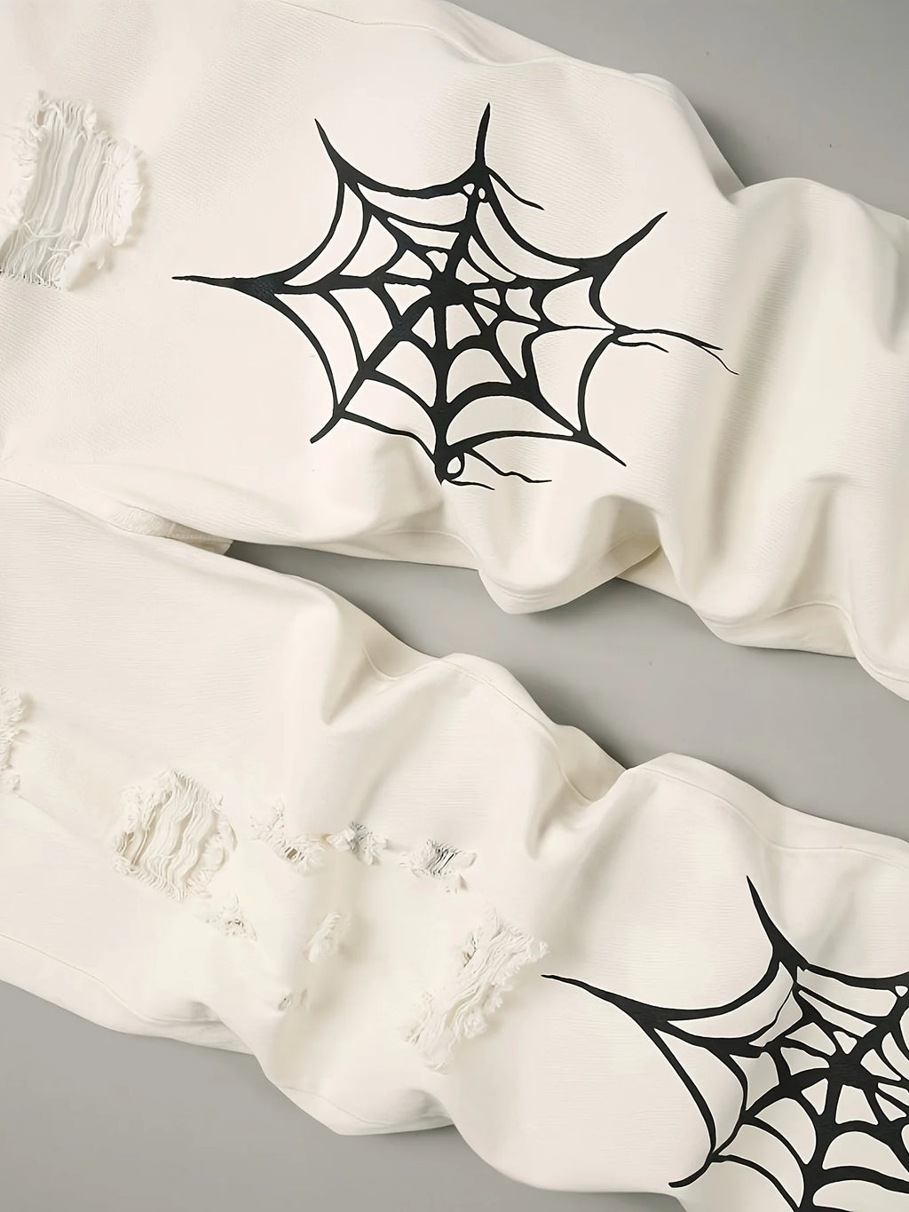 Men's jeans, men's spider web printed worn-out jeans