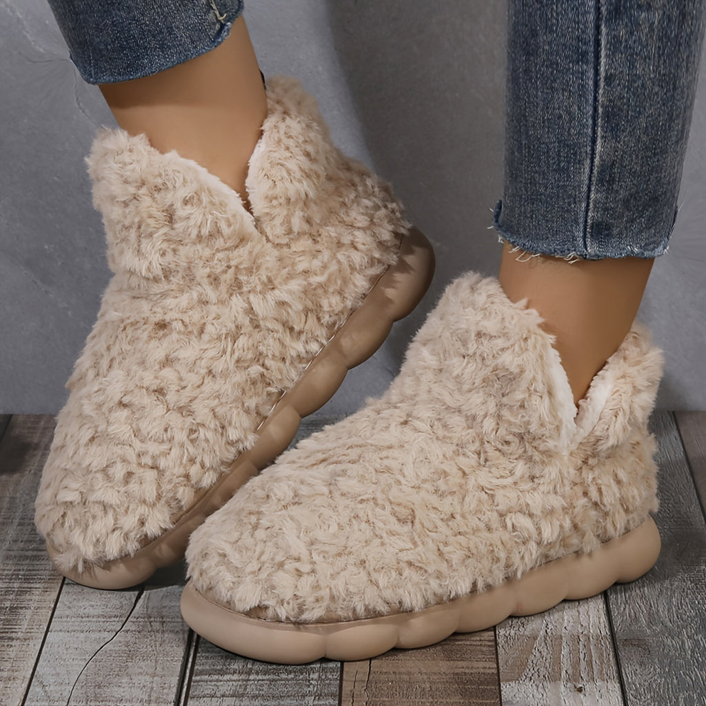 2025 Warm Solid Color Slipper Boots Casual Slip On Plush Lined Shoes Comfortable Indoor Home Slippers Home Bedroom Floor Slipper