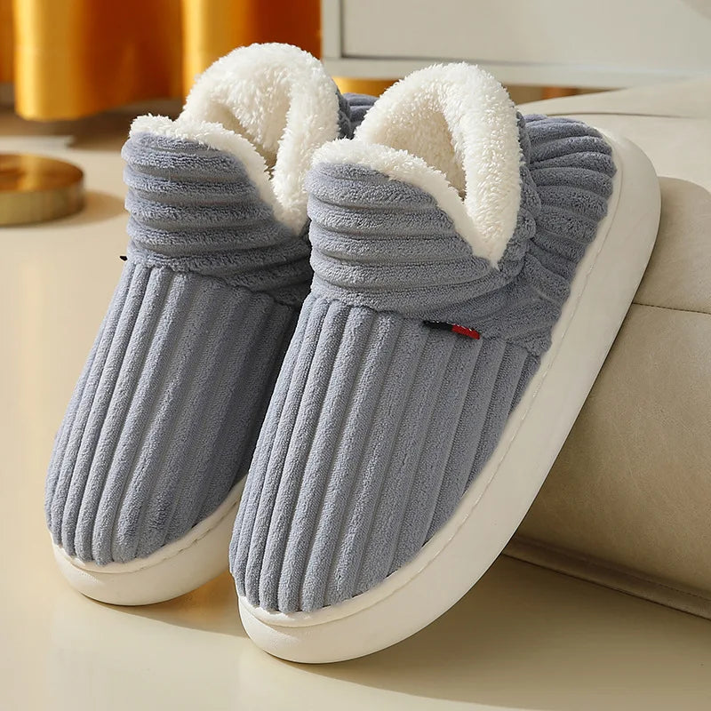 Comwarm Warm Fur House Slippers For Women Men 2023 Winter New Ankles Cozy Plush Slippers Home Indoor Soft Thick Sole Cotton Shoe