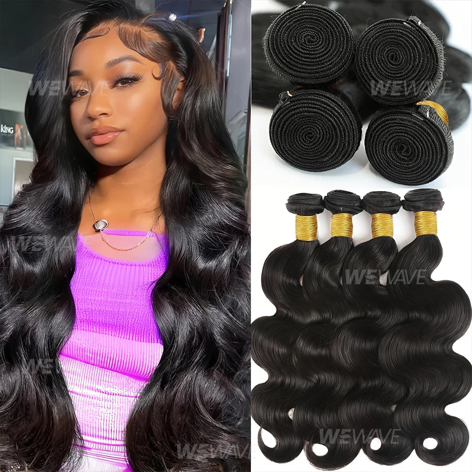 Original Natural Hair Body Wave Bundles Human Hair 26 28 30 Inch Brazilian Extensions 1/3/4 Pieces Bundles Deals For Women