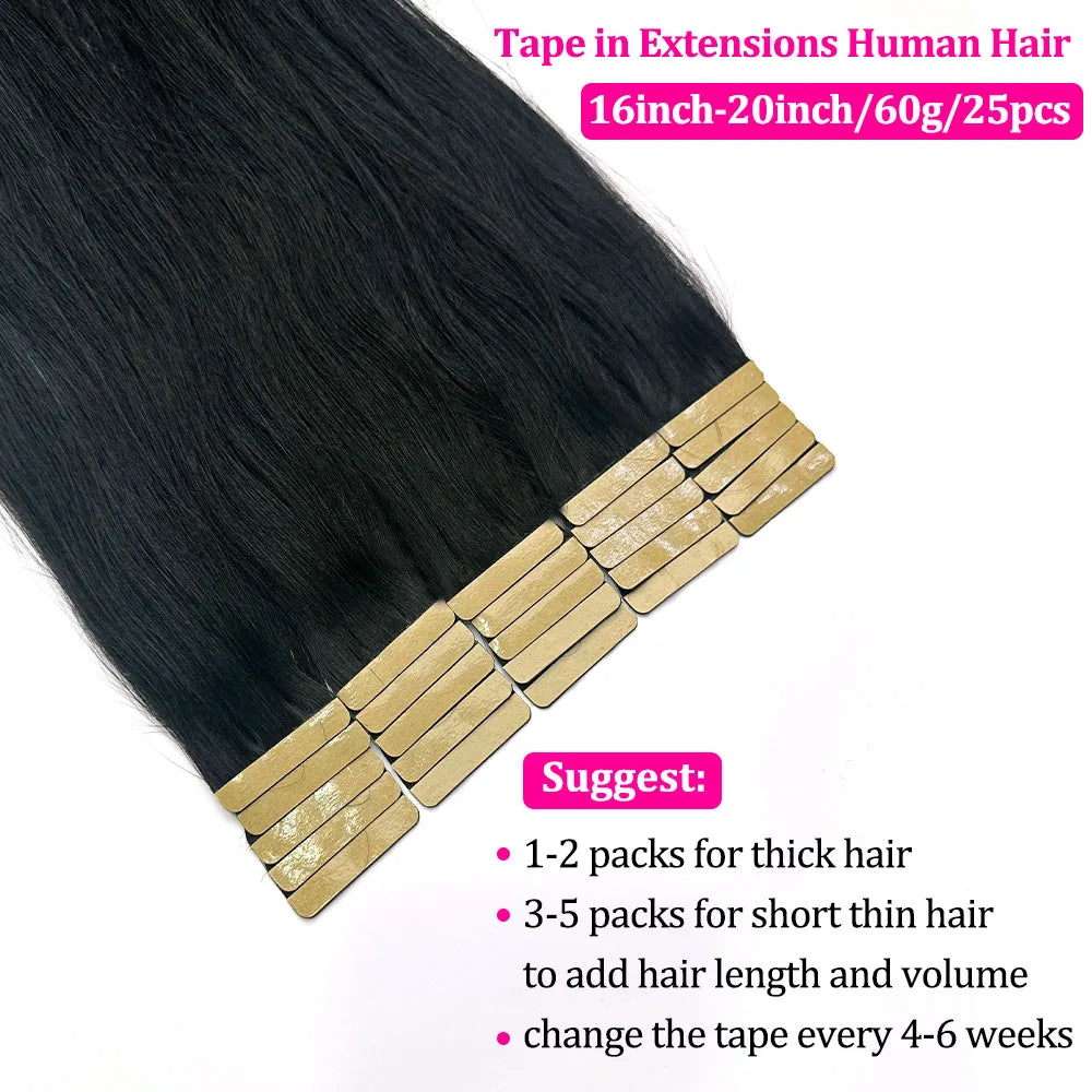 Straight Tape in Hair Extensions Human Hair Brazilian Hair 100% Human Hair Extensions Skin Weft Adhesive Glue On Salon Quality