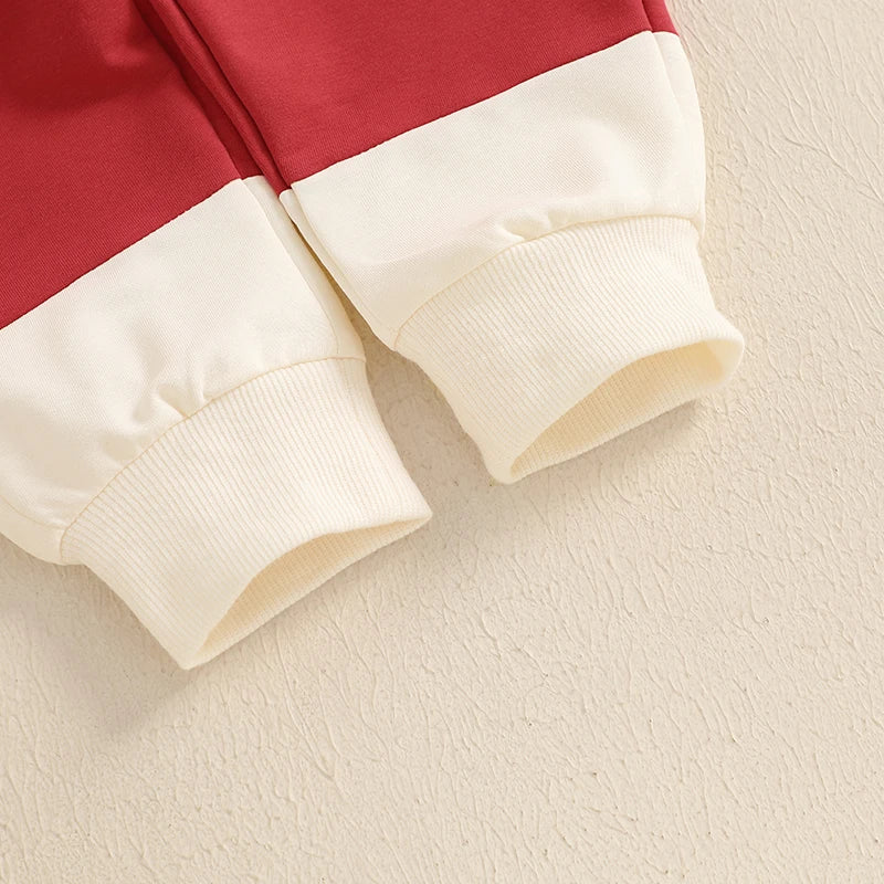 Toddler Baby Boy Christmas Outfit Letter Embroidery Contrast Color Long Sleeve Sweatshirt and Elastic Pants Clothes