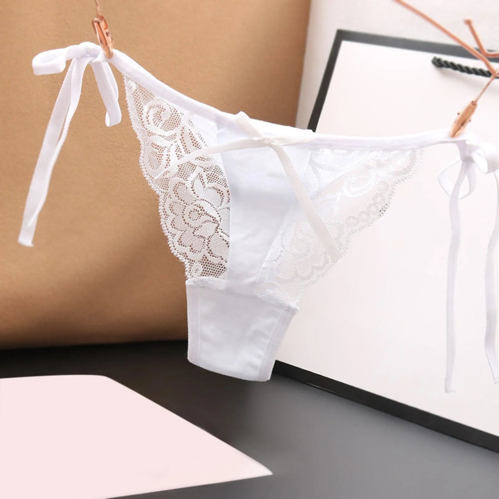 Women Sexy Lace Thong Low Waist Panties Side Tie See-Through Underpant Intimates Erotic Lingerie Ladies Underwear трусы женские