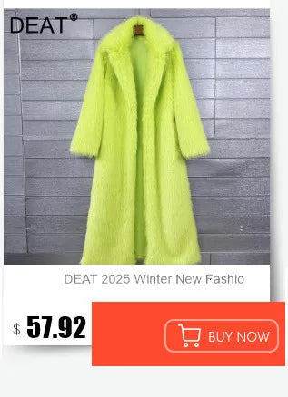 DEAT 2025 winter new fashion high quality Fox Faux Fur long Coat for Women Suit Collar solid color thick warm jacket 11A06914