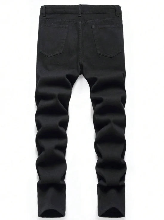 Men's slim fit perforated black denim pants