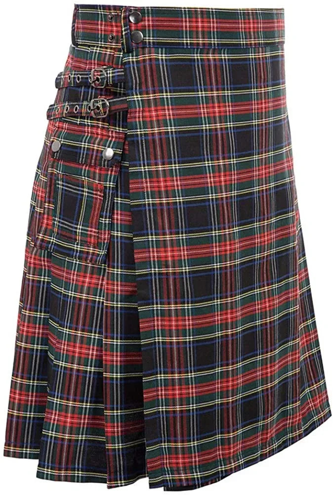 Men's Scottish Festive Skirt Men's Check Contrast Pleated Skirt