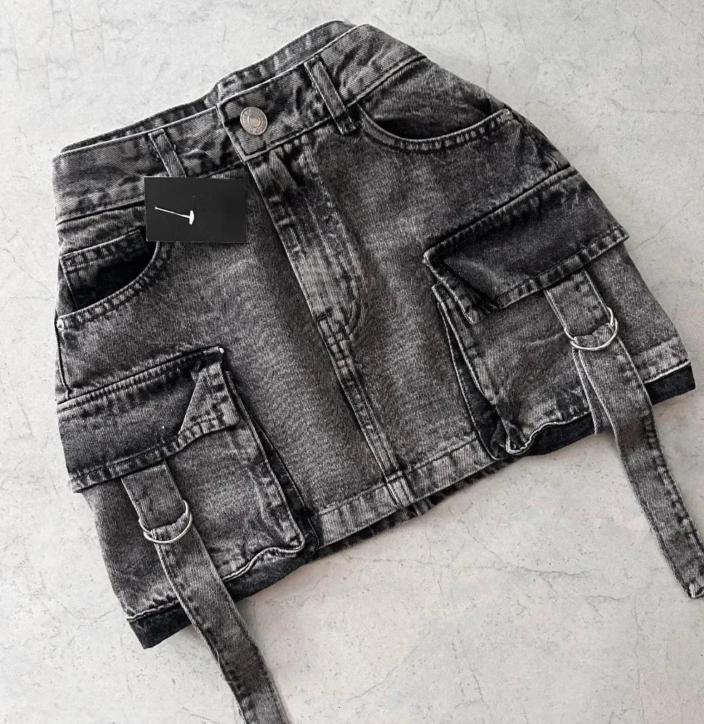 Y2k Harajuku Retro Mini Skirt Womens Fashionable Off White Multi Pocket Ultra Short Denim Skirt Gothic Casual Sexy Short Skirt