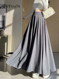 Beiyingni Women Long Suit Maxi Pleated Black Skirts Korean Fashion 2024 Autumn High Waist Slim A-line Skirt Ladies Gray Faldas