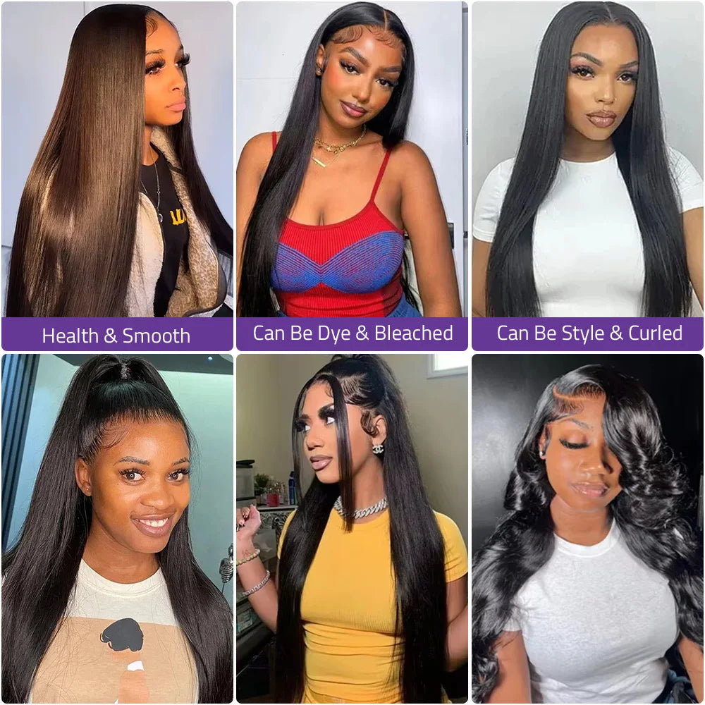 13x6 13x4 HD Transparent Bone Straight Lace Frontal Wig 5x5 Glueless Lace Front Human Hair Wigs 220 Density for Women 30 40 Inch