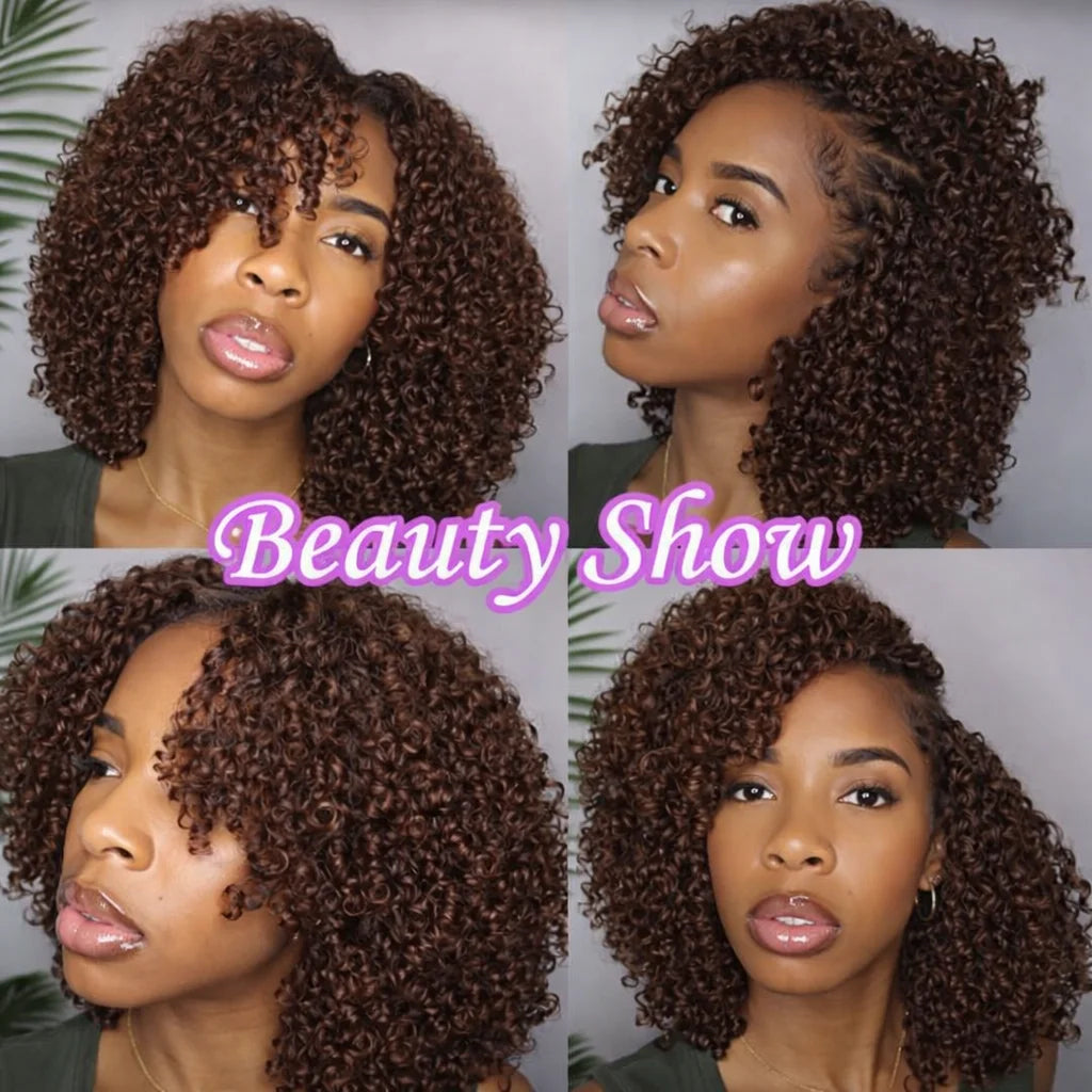 Small Spirals Curly Crochet Human Hair Feather-Line Invisible Knotless Crochet Hair For Women #4 Chocolate Brown Braiding Twist