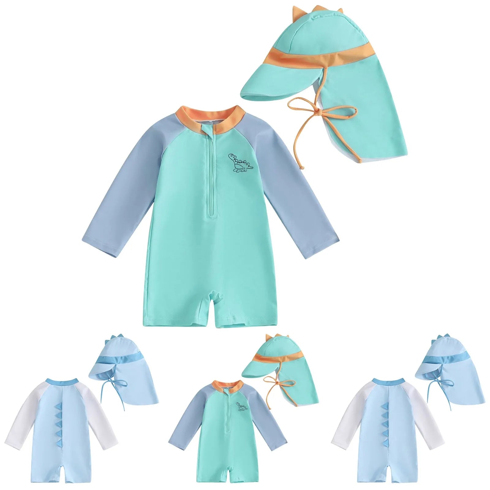 Infant Boys Swimsuit Long Sleeve Zipper Swimsuit Sun Protective Clothing Infant Bathing Swimwear Swimsuit Romper with Bow Print