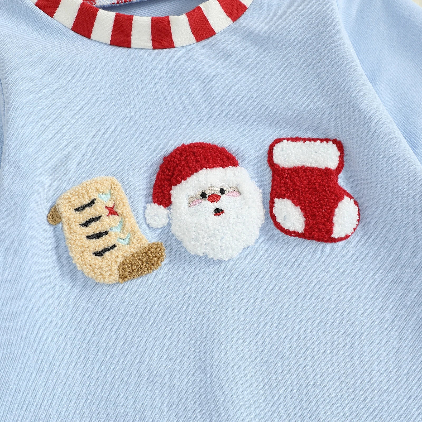 Lioraitiin Newborn Baby Boys Christmas Romper Santa Embroidery Striped Crew Neck Long Sleeve Full Length Jumpsuit