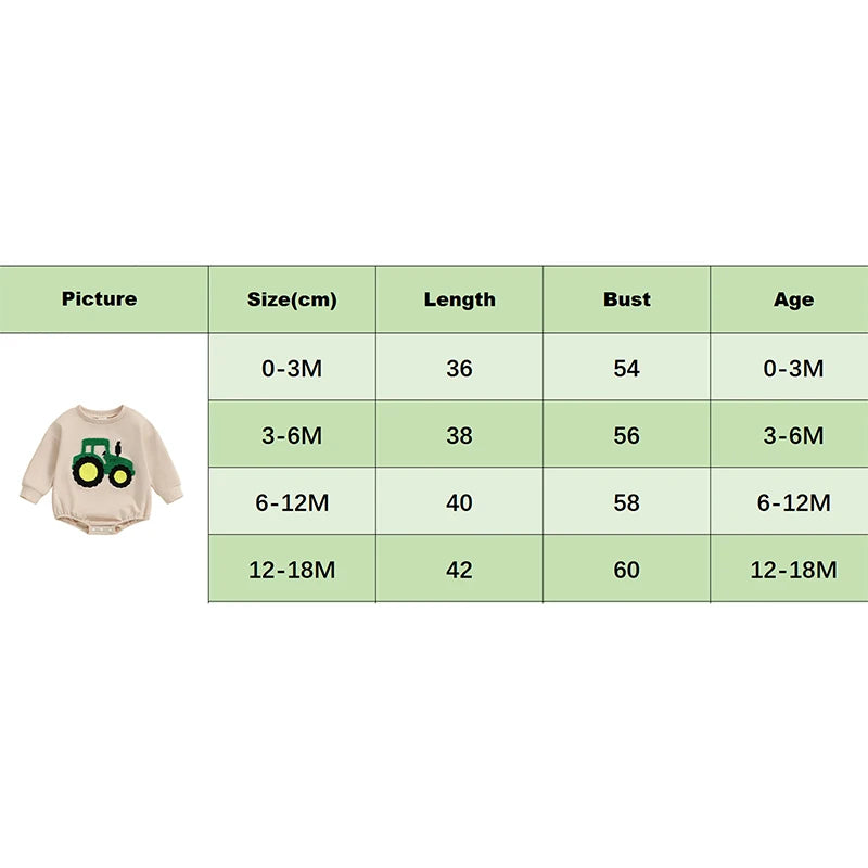 2024-05-08 Lioraitiin Baby Girls Boys Autumn Romper Long Sleeve Crewneck Tractor Embroidery Casual Playsuit