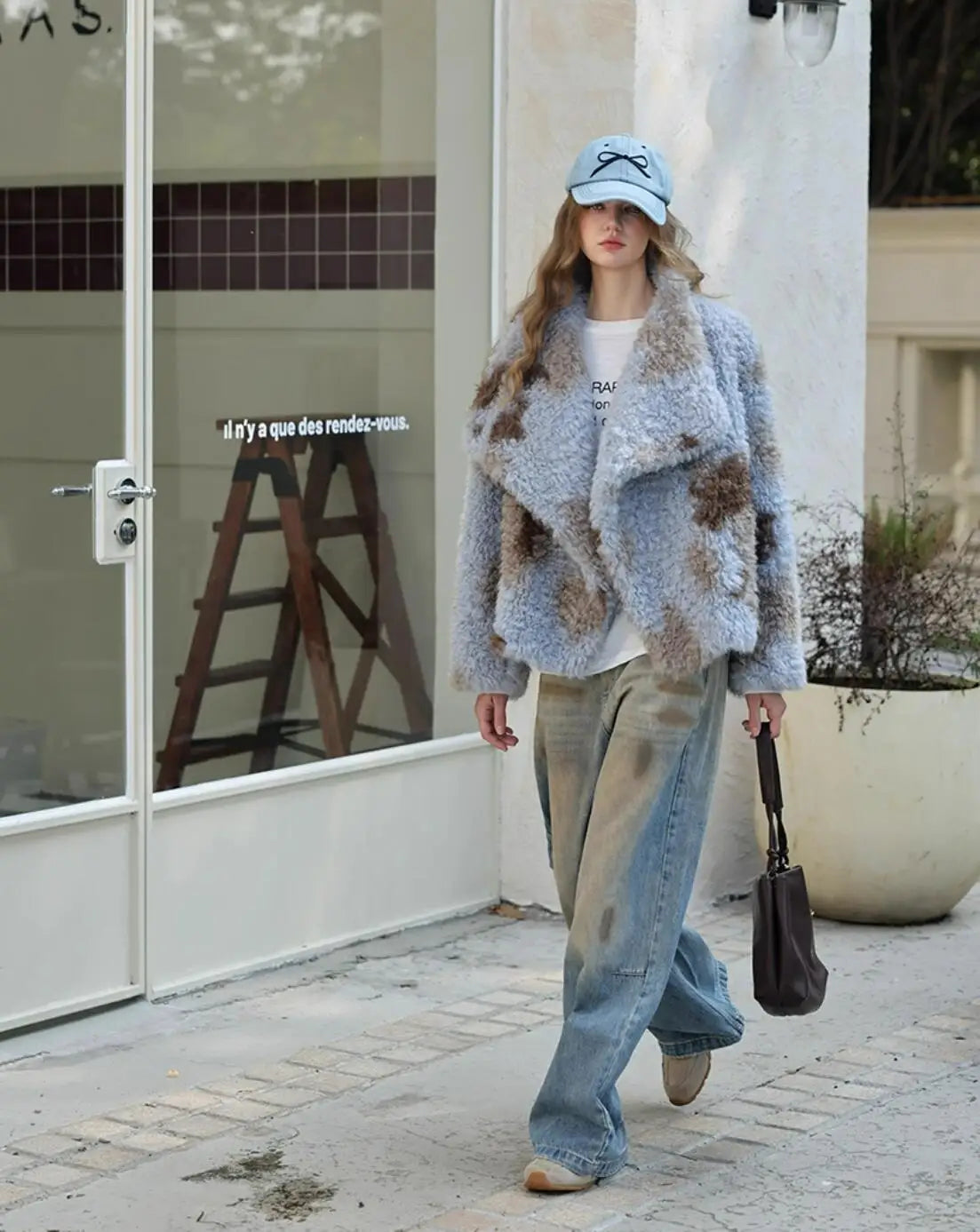 HIGH QUALITY Winter Large Lapel Curly Lamb Fur Coat Long sleeve Warm Shaggy Tie dye Gradient Faux Fur Jacket Loose Outerwear