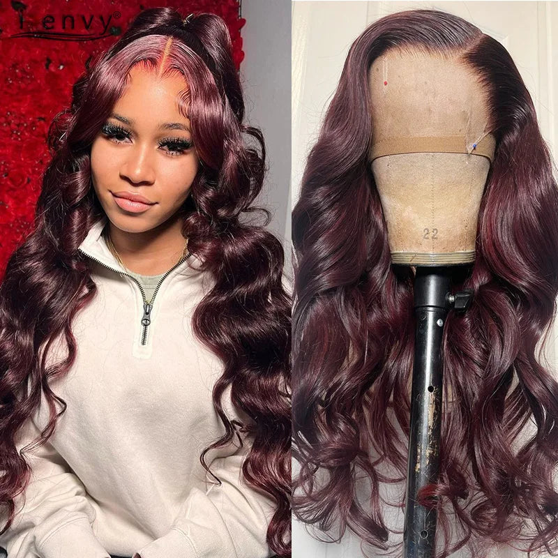 13X4 HD Transparent Lace Front Wigs Burgundy Red Human Hair Wigs PrePlucked 13X6 32Inch Body Wave Lace Front Wig For Women Curly