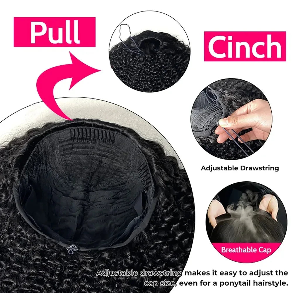 250% Half Wigs Human Hair Afro Kinky Curly Headband Wig Upgrade 3 IN 1 Half Wig With Drawstring Seamless Clip Ins Flip Over