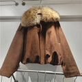 DEAT Women's Suede Coat Detachable Fur Collar Thick Plush Warm Female Short Style Jackets 2026 Winter New Fashion 29A3803